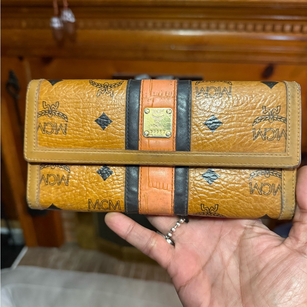 MCM Cognac and Black Leather Wallet